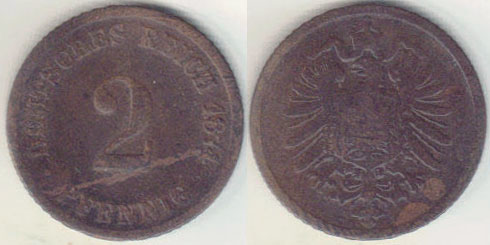 1874 D Germany 2 Pfennig A005697
